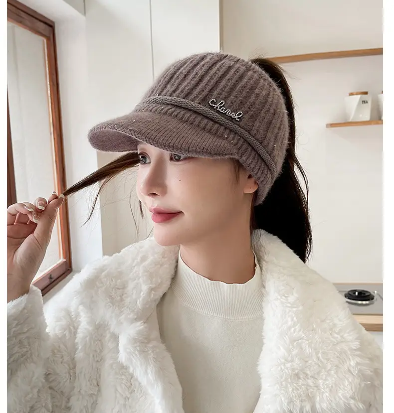 Women Knitted Wool Cap Pink Fleece Lined Winter Warm — feature 26