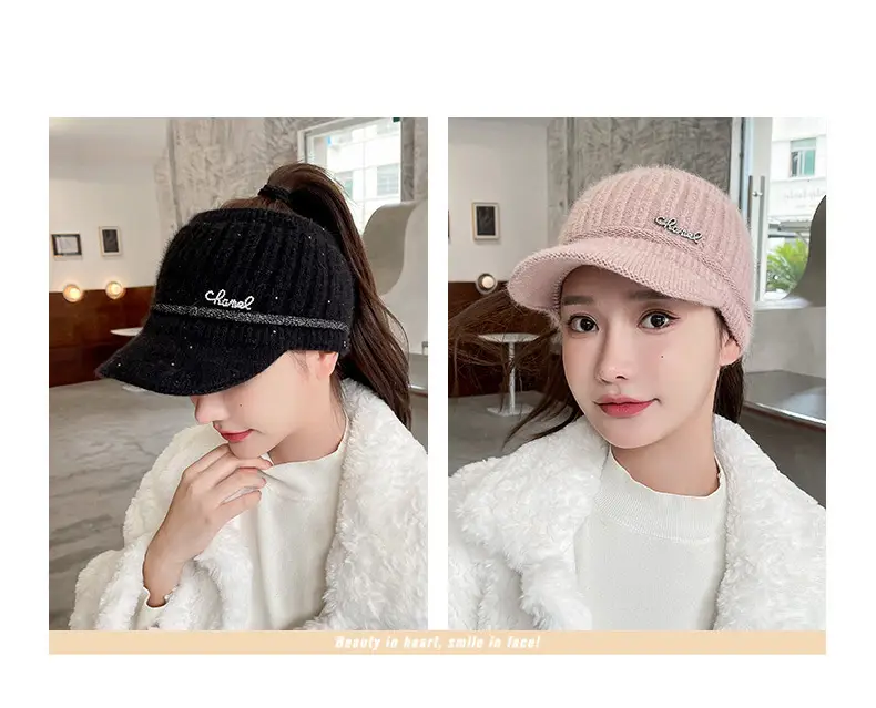 Women Knitted Wool Cap Pink Fleece Lined Winter Warm — feature 9