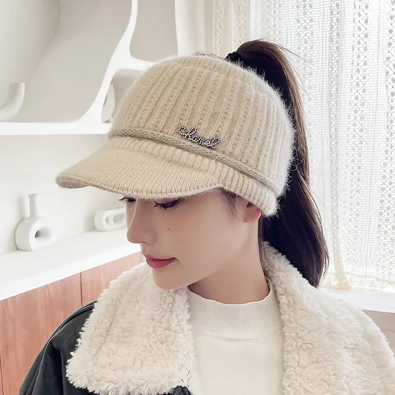 Women Knitted Wool Cap Pink Fleece Lined Winter Warm - Image 2