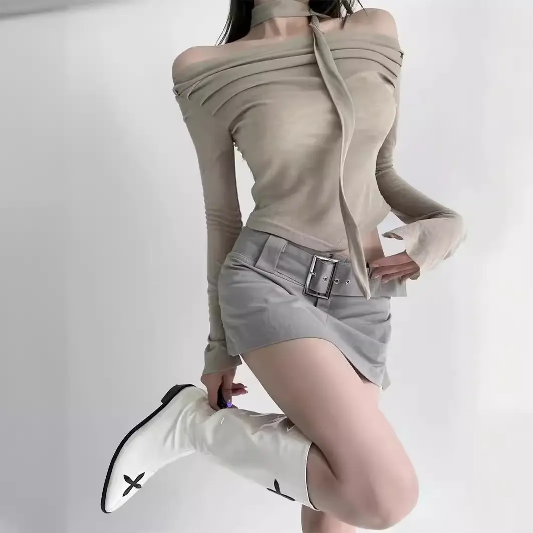 Early Autumn Long Sleeve T-Shirt with Waist Tie Back & Anti-Walking Skirt - Image 4