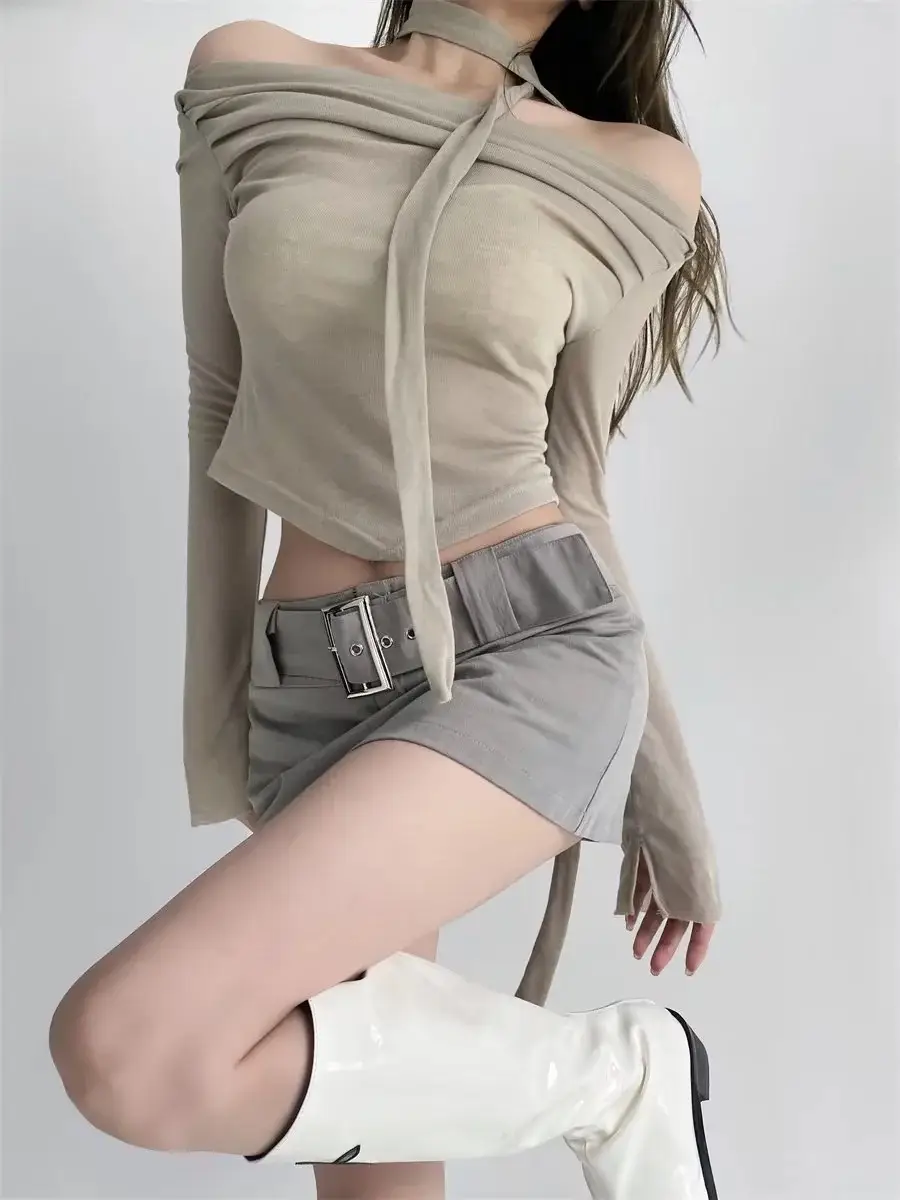 Early Autumn Long Sleeve T-Shirt with Waist Tie Back & Anti-Walking Skirt — feature 3