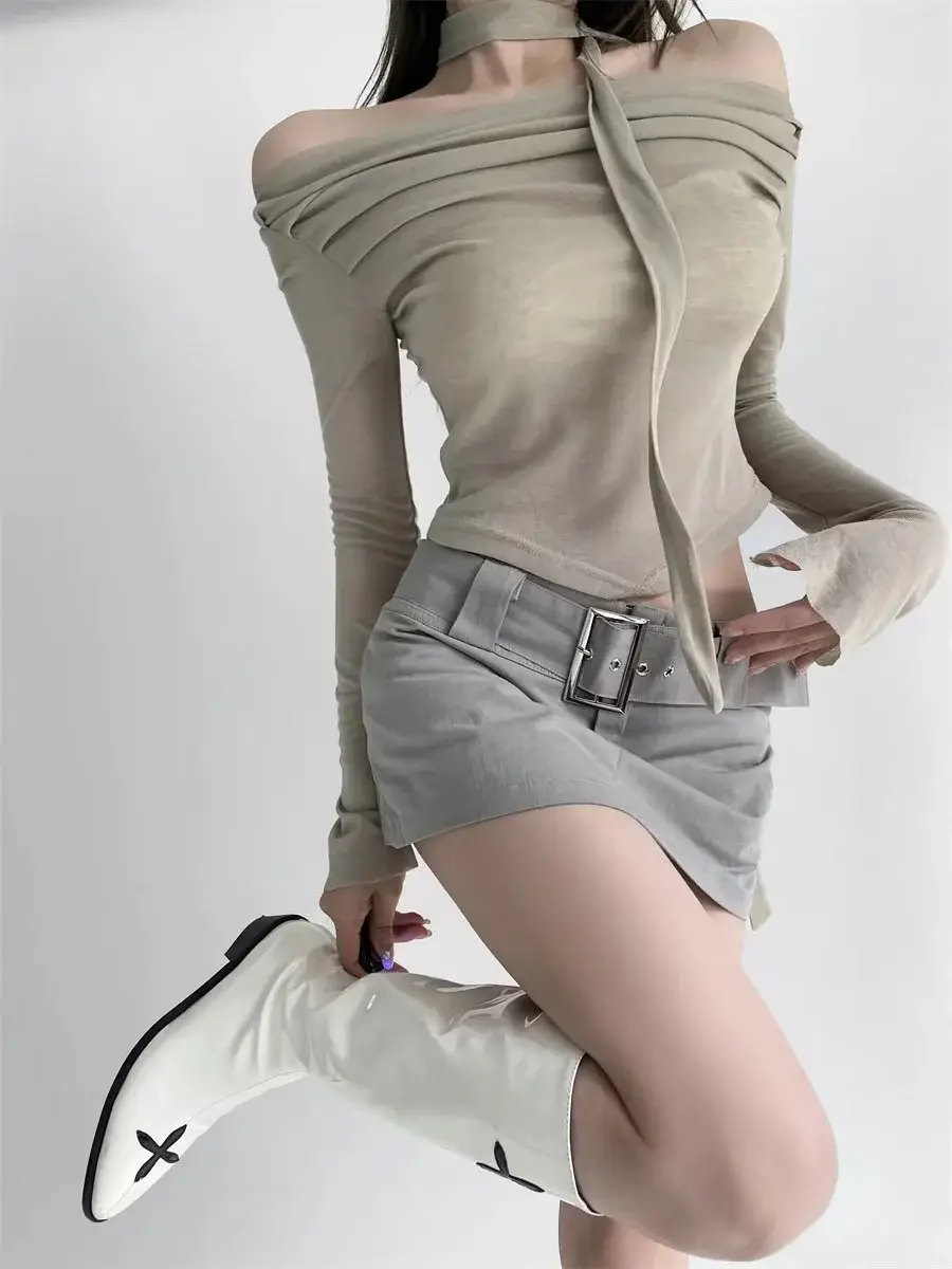 Early Autumn Long Sleeve T-Shirt with Waist Tie Back & Anti-Walking Skirt — feature 5