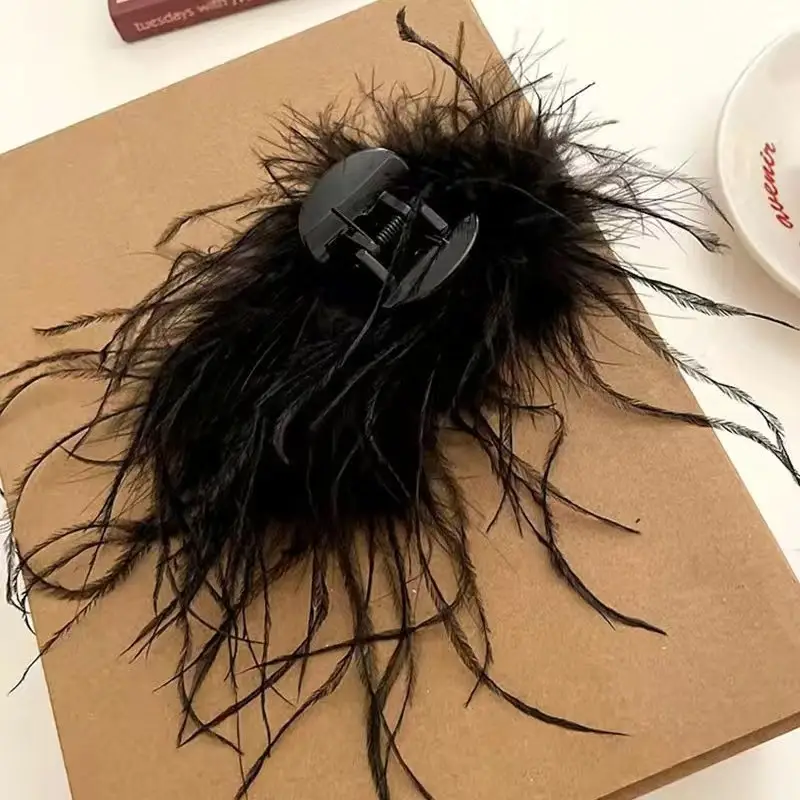 Black Feather Hair Clip for Girls High-Grade Ostrich Hairpin - Image 8