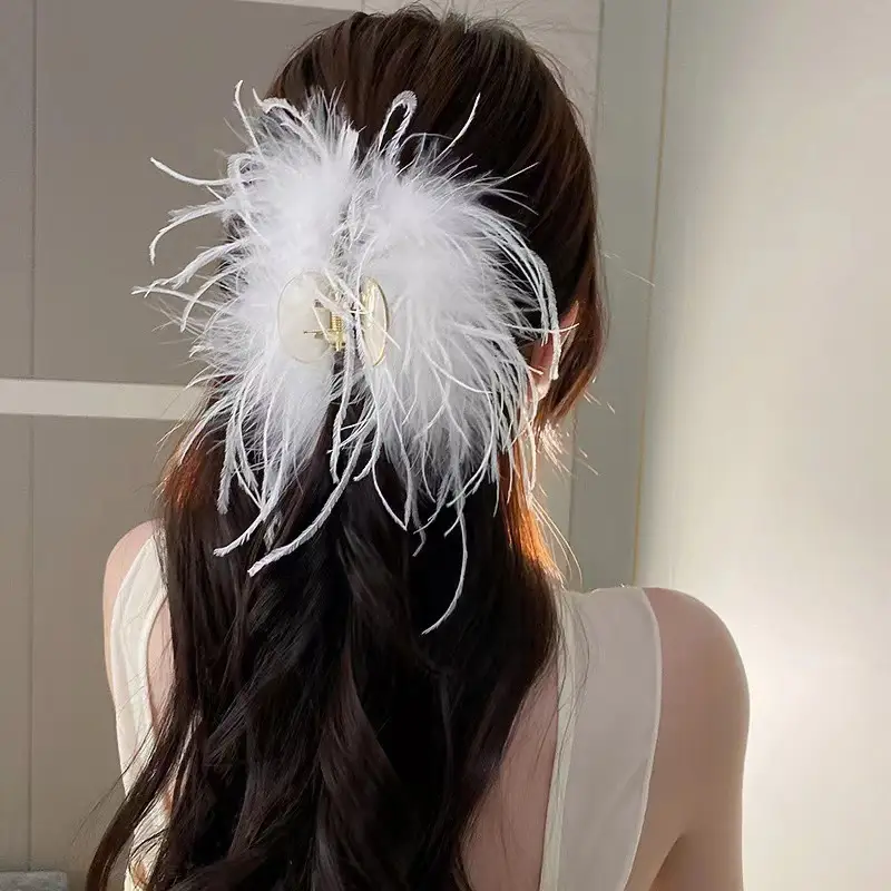 Black Feather Hair Clip for Girls High-Grade Ostrich Hairpin - Image 10