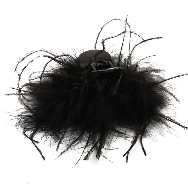 Black Feather Hair Clip for Girls High-Grade Ostrich Hairpin — feature 10