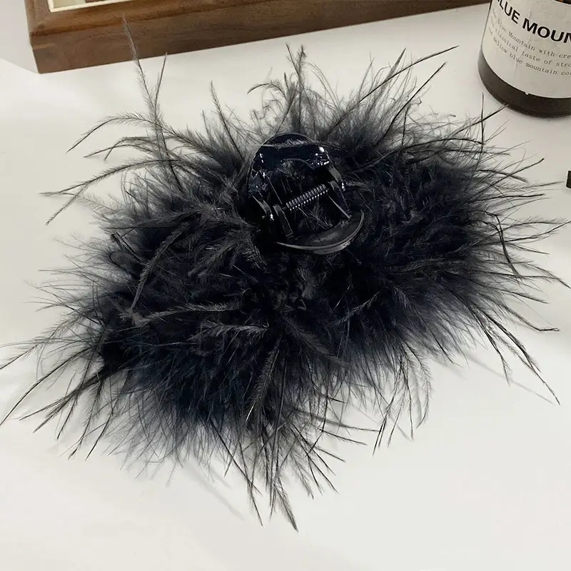 Black Feather Hair Clip for Girls High-Grade Ostrich Hairpin — feature 5