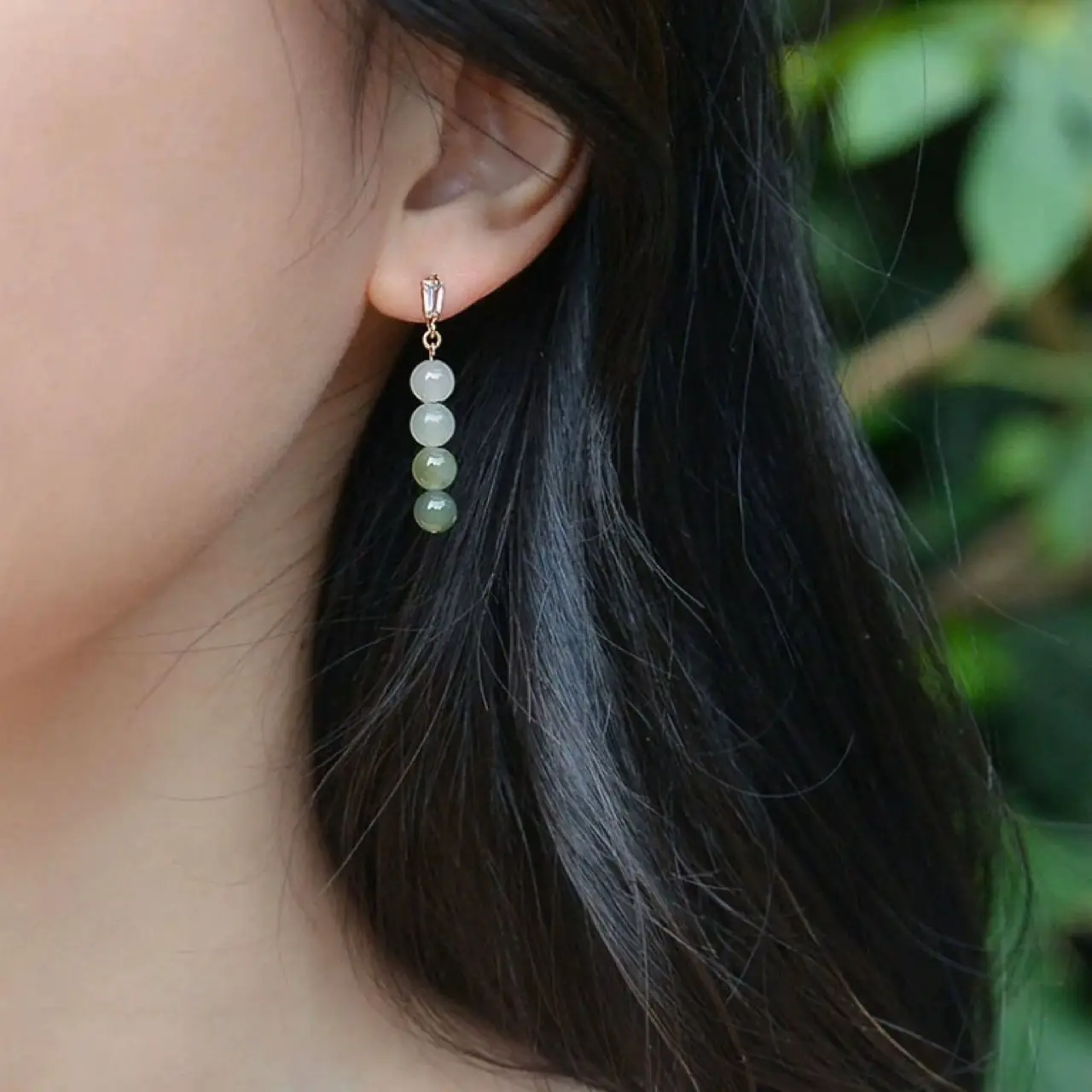Women Earrings Green Jade Sapphire 14K Gold Dangle - Image 3