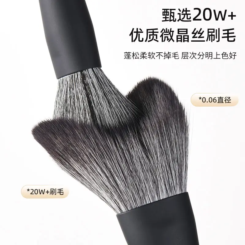 10-Piece Matte Black Makeup Brush Set for Foundation & Blush - Image 8