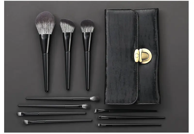 10-Piece Matte Black Makeup Brush Set for Foundation & Blush — feature 18