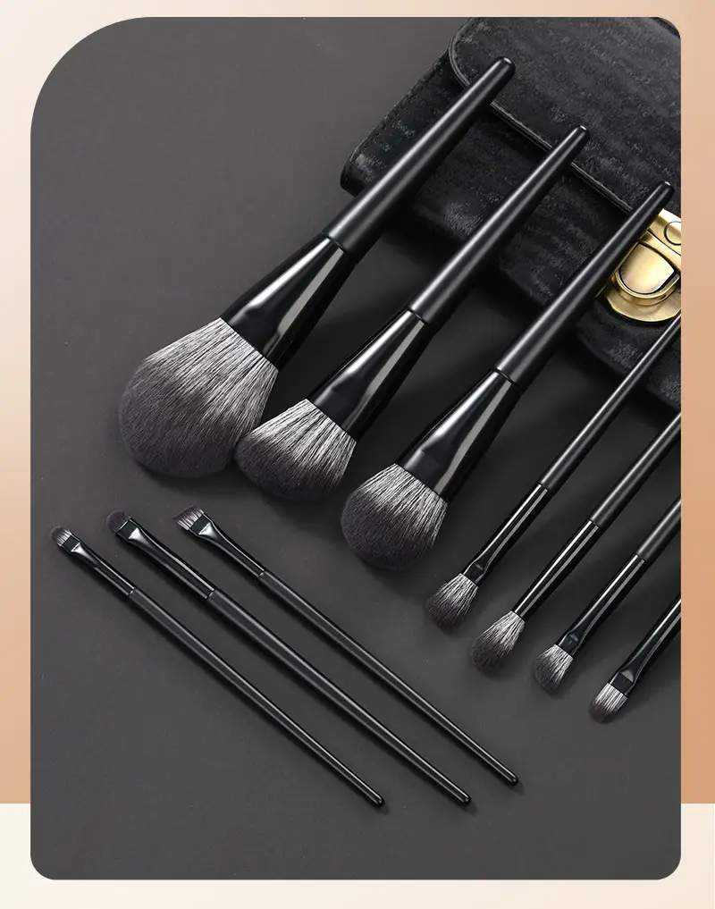 10-Piece Matte Black Makeup Brush Set for Foundation & Blush — feature 2