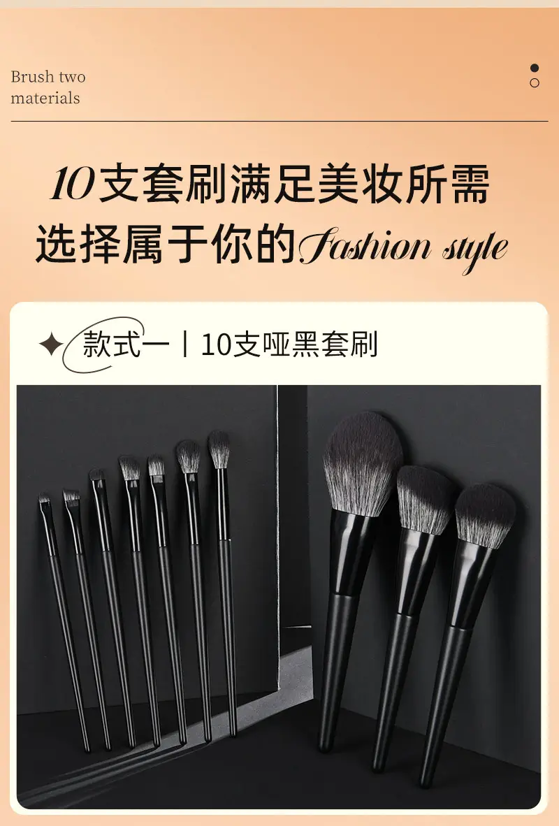 10-Piece Matte Black Makeup Brush Set for Foundation & Blush — feature 7