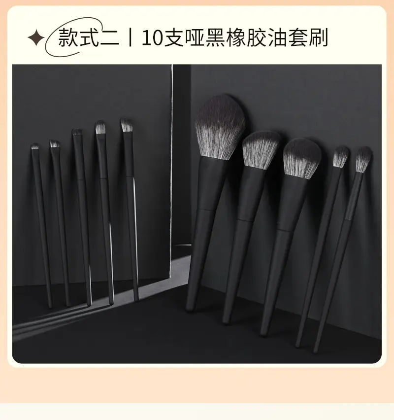 10-Piece Matte Black Makeup Brush Set for Foundation & Blush — feature 8