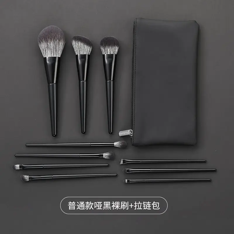 10-Piece Matte Black Makeup Brush Set for Foundation & Blush - Image 4