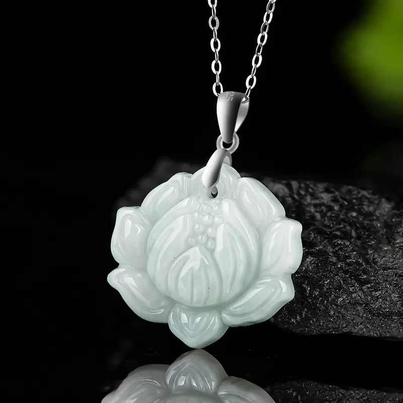 S925 Silver Lotus Pendant Ice Jade Women's Necklace - Image 2