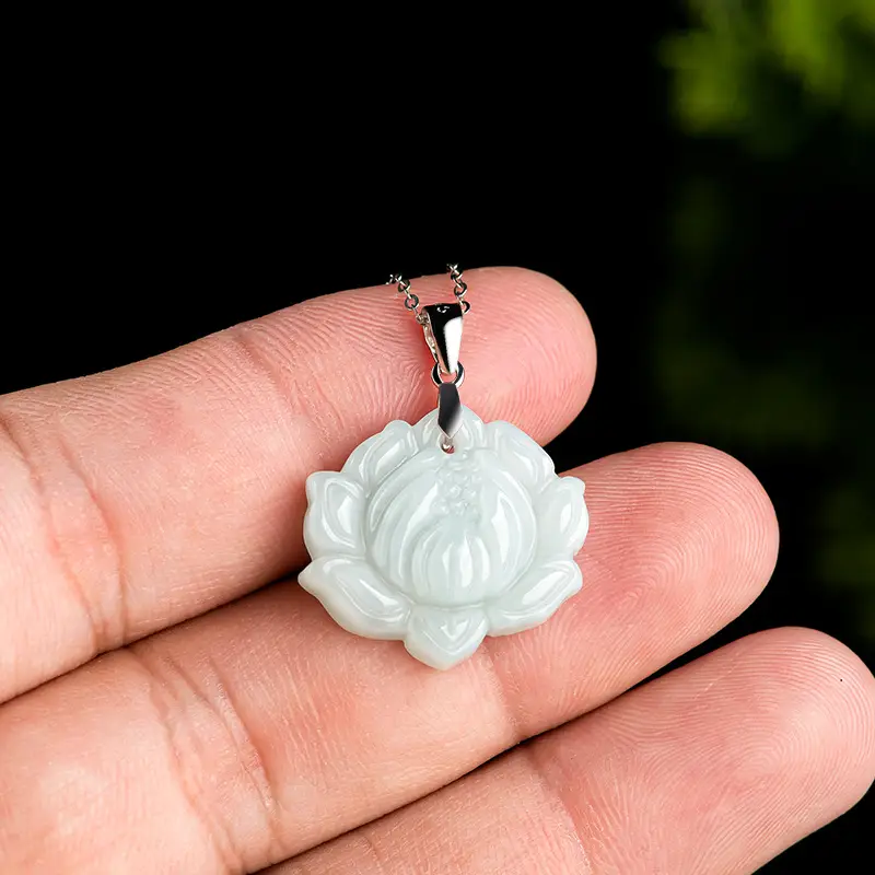 S925 Silver Lotus Pendant Ice Jade Women's Necklace - Image 3