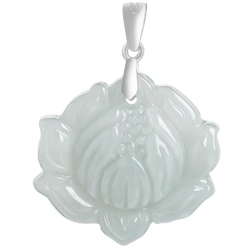 S925 Silver Lotus Pendant Ice Jade Women's Necklace - Image 5