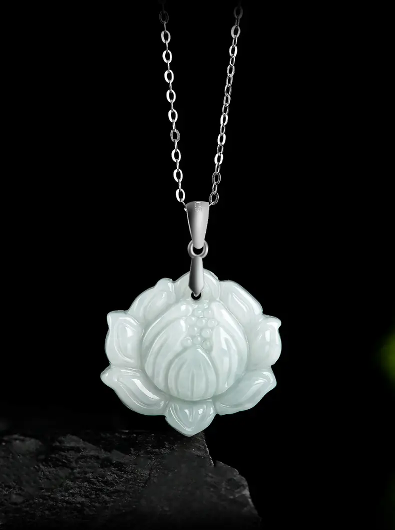 S925 Silver Lotus Pendant Ice Jade Women's Necklace — feature 1