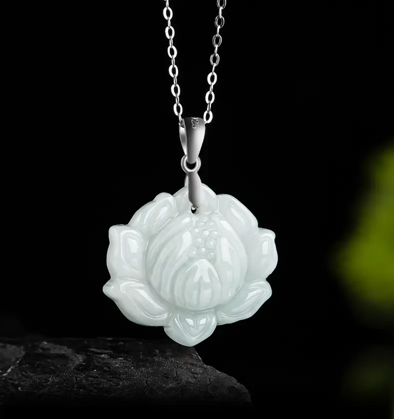 S925 Silver Lotus Pendant Ice Jade Women's Necklace — feature 3