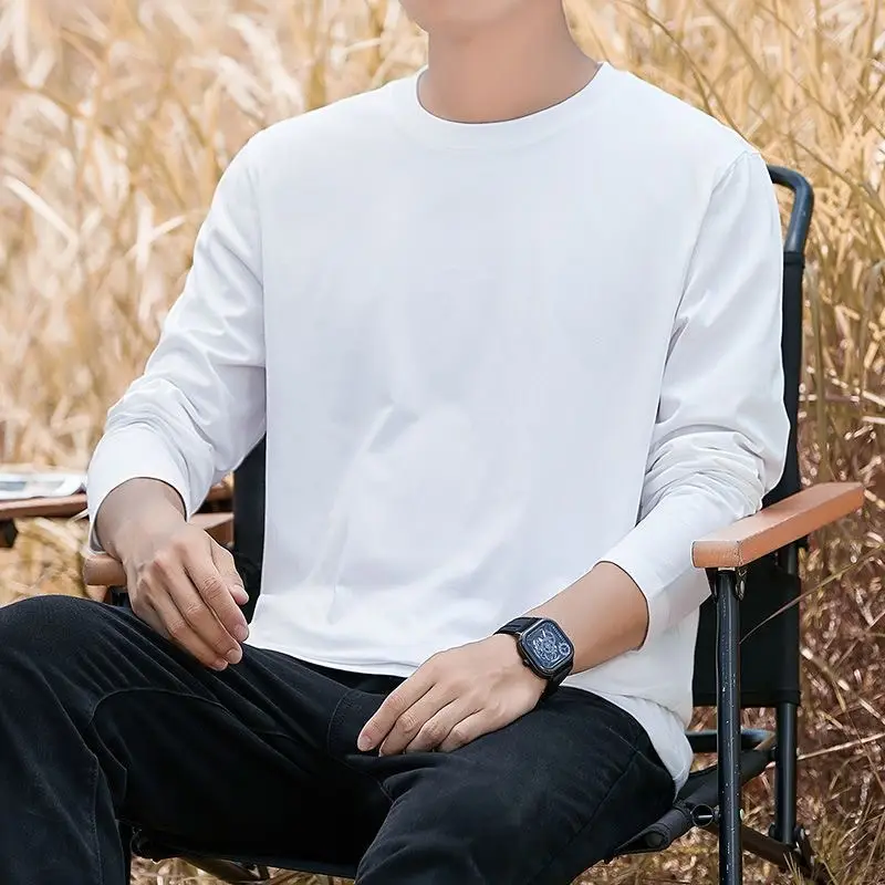 Men's White Long Sleeve Crewneck T-Shirt Large - Image 8