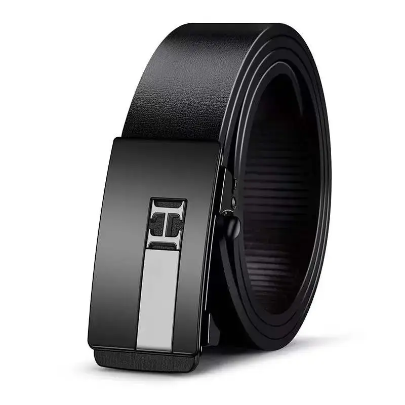 Men's Black Leather Belt with Gold H Buckle - Image 2