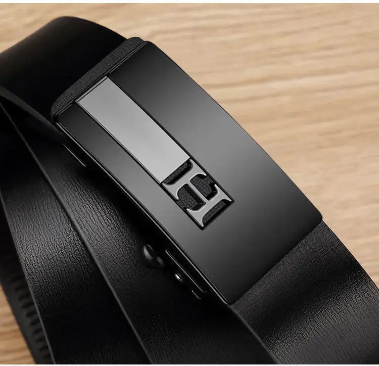 Men's Black Leather Belt with Gold H Buckle β feature 13