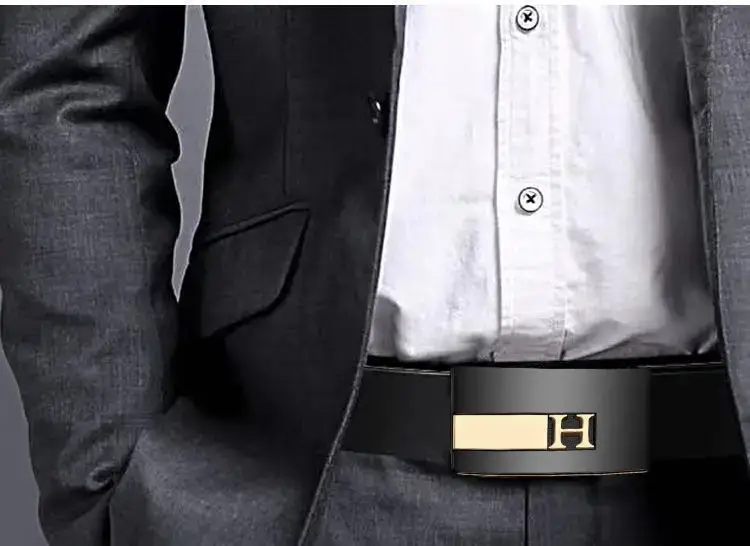 Men's Black Leather Belt with Gold H Buckle β feature 4