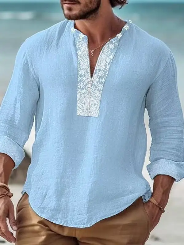 Men's Printed Long Sleeve Shirt with Cross Border Design