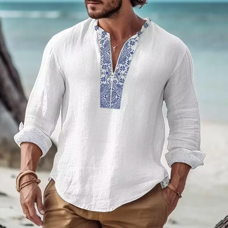 Men's Printed Long Sleeve Shirt with Cross Border Design — feature 6