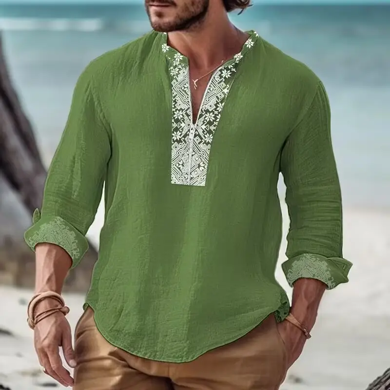 Men's Printed Long Sleeve Shirt with Cross Border Design