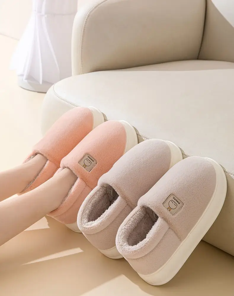 Mashimoto Bag with Cotton Slippers Women's Winter Indoor Home Casual Thick Sole fleece-lined Warm Outer Wearing Moon Cotton Shoes for Men — feature 14