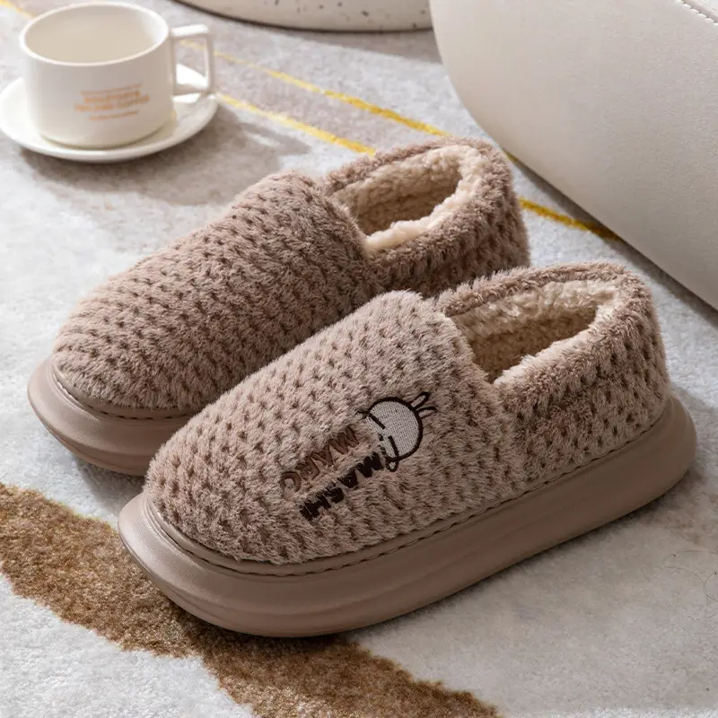 Rascal Rabbit Men's Slippers with Heel, Thick-Soled, Warm, Fleece-Lined, Indoor and Outdoor Winter Cotton Shoes