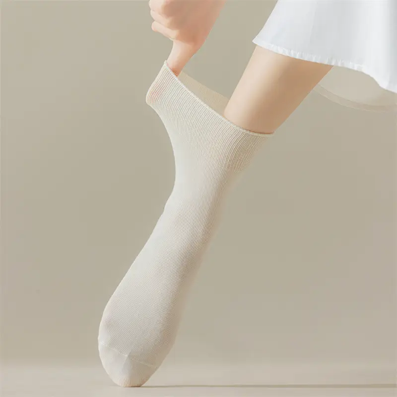 Socks Women's Summer Thin Moon Socks Solid Color Cotton Socks Mid-length Socks Breathable Girls Stockings Summer Boneless Stacked Socks