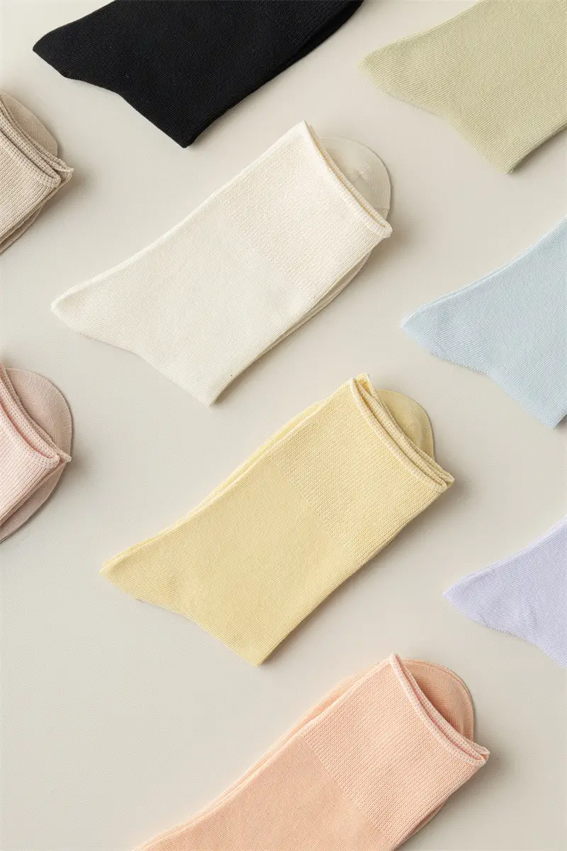 Socks Women's Summer Thin Moon Socks Solid Color Cotton Socks Mid-length Socks Breathable Girls Stockings Summer Boneless Stacked Socks — feature 4