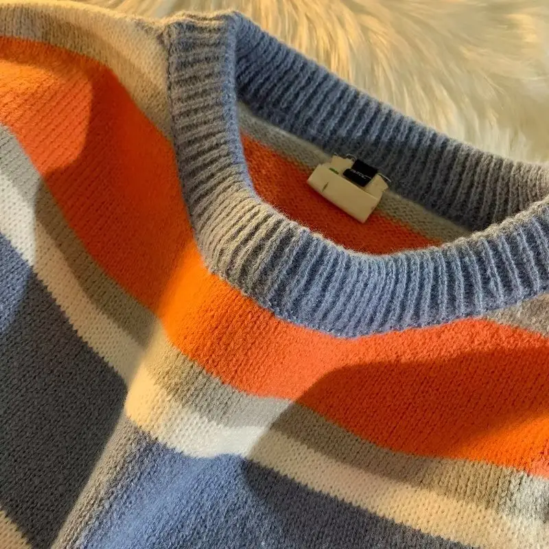 Men Striped Crewneck Sweater Autumn Winter Niche - Image 2