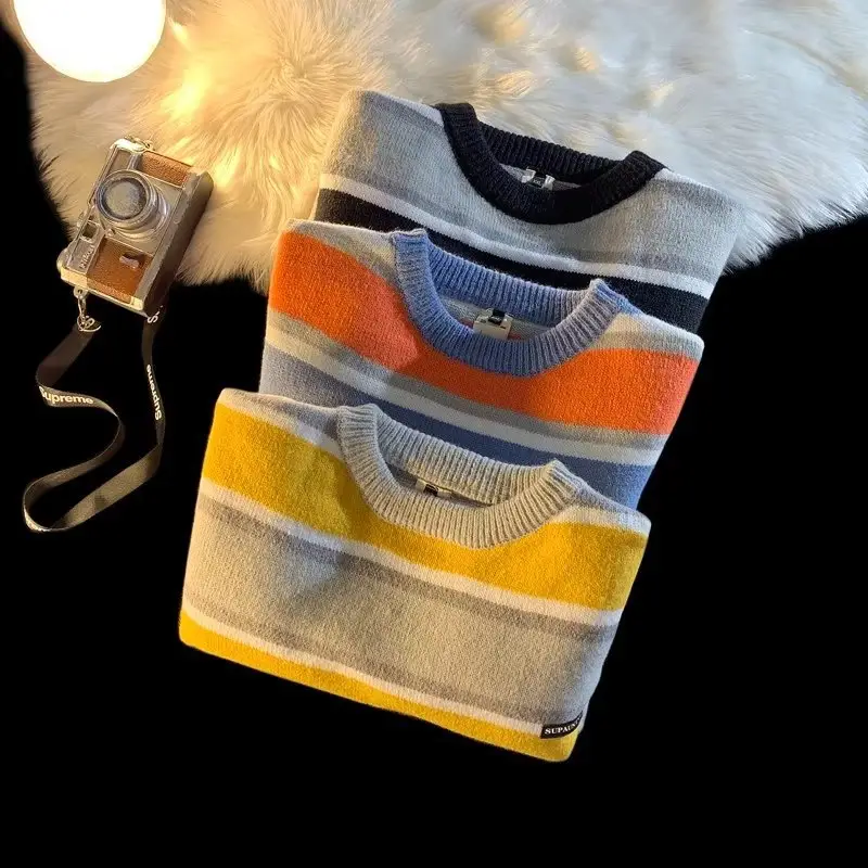 Men Striped Crewneck Sweater Autumn Winter Niche - Image 4