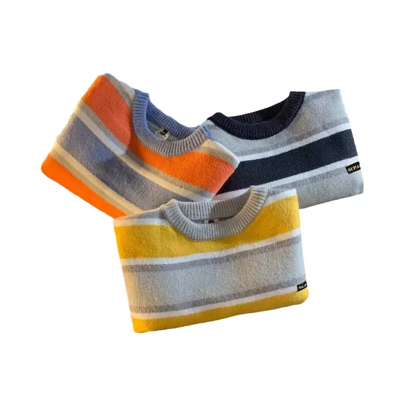 Men Striped Crewneck Sweater Autumn Winter Niche - Image 5