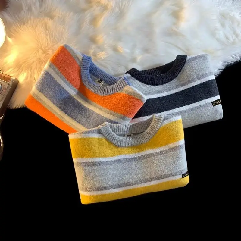 Men Striped Crewneck Sweater Autumn Winter Niche — feature 21