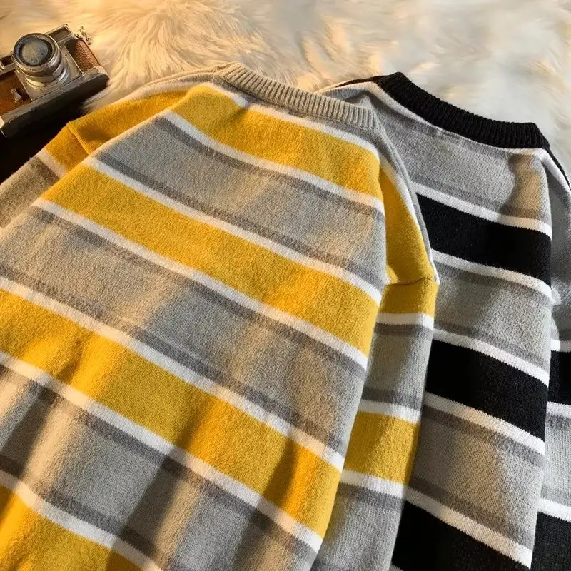 Men Striped Crewneck Sweater Autumn Winter Niche — feature 23