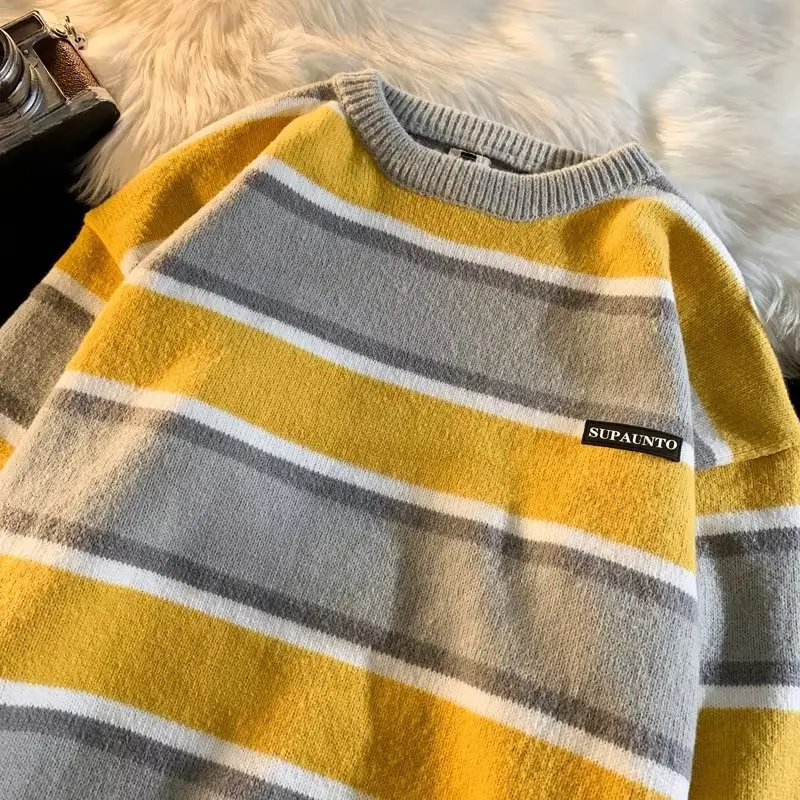 Men Striped Crewneck Sweater Autumn Winter Niche — feature 24