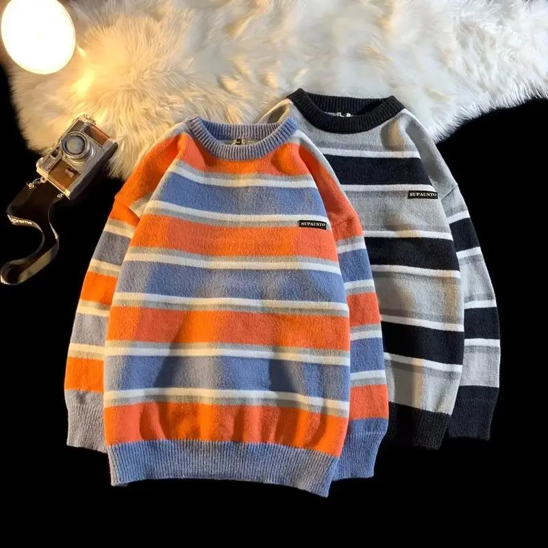 Men Striped Crewneck Sweater Autumn Winter Niche — feature 25