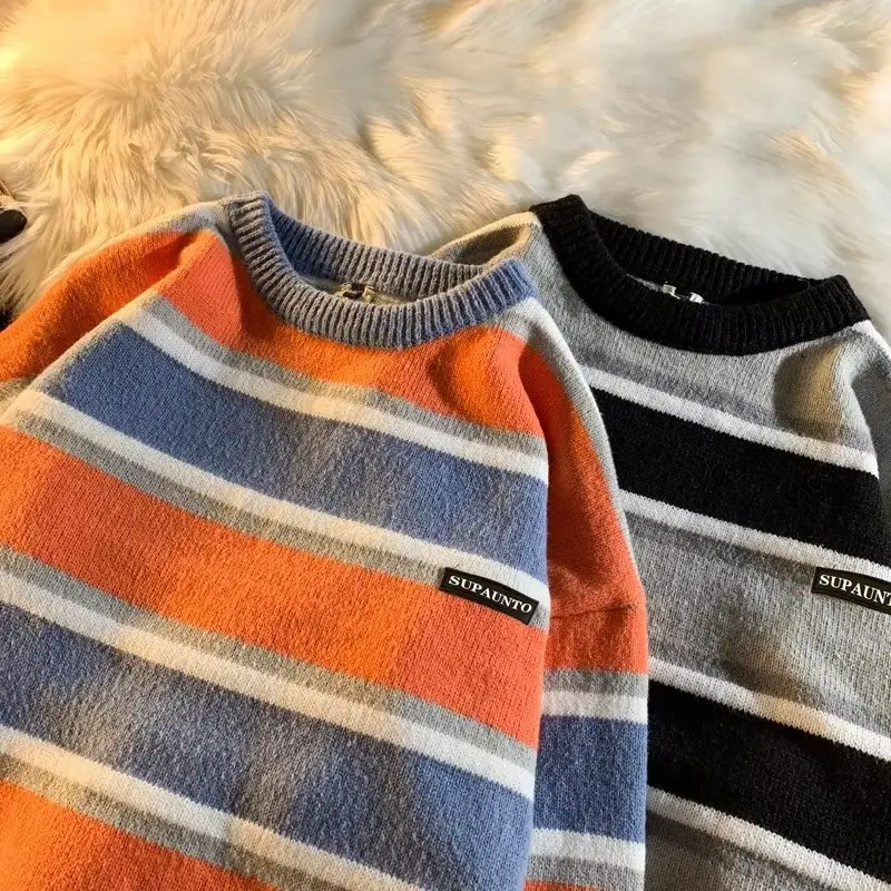 Men Striped Crewneck Sweater Autumn Winter Niche — feature 26