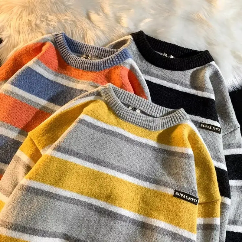 Men Striped Crewneck Sweater Autumn Winter Niche — feature 27