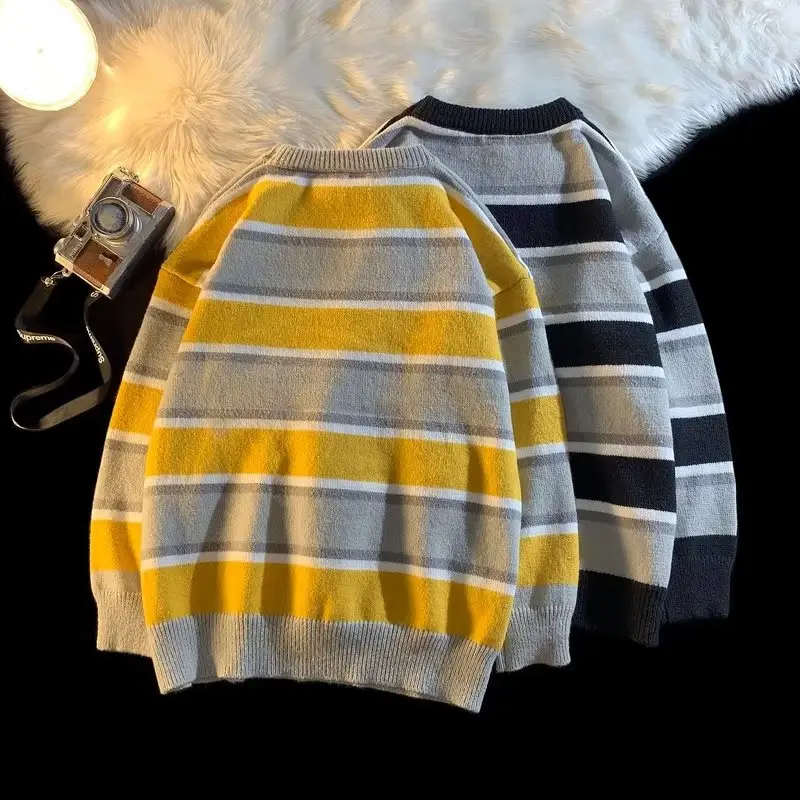Men Striped Crewneck Sweater Autumn Winter Niche — feature 30