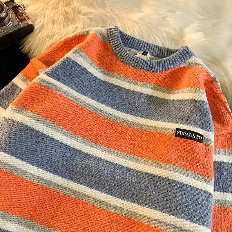 Men Striped Crewneck Sweater Autumn Winter Niche — feature 32