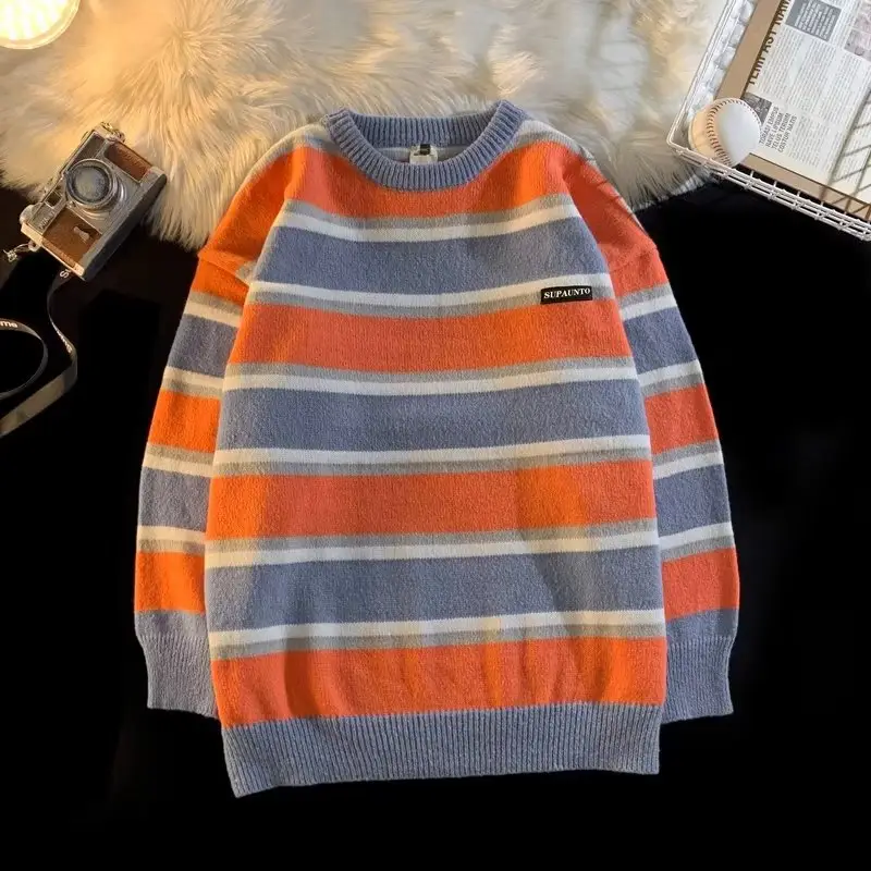 Men Striped Crewneck Sweater Autumn Winter Niche — feature 33