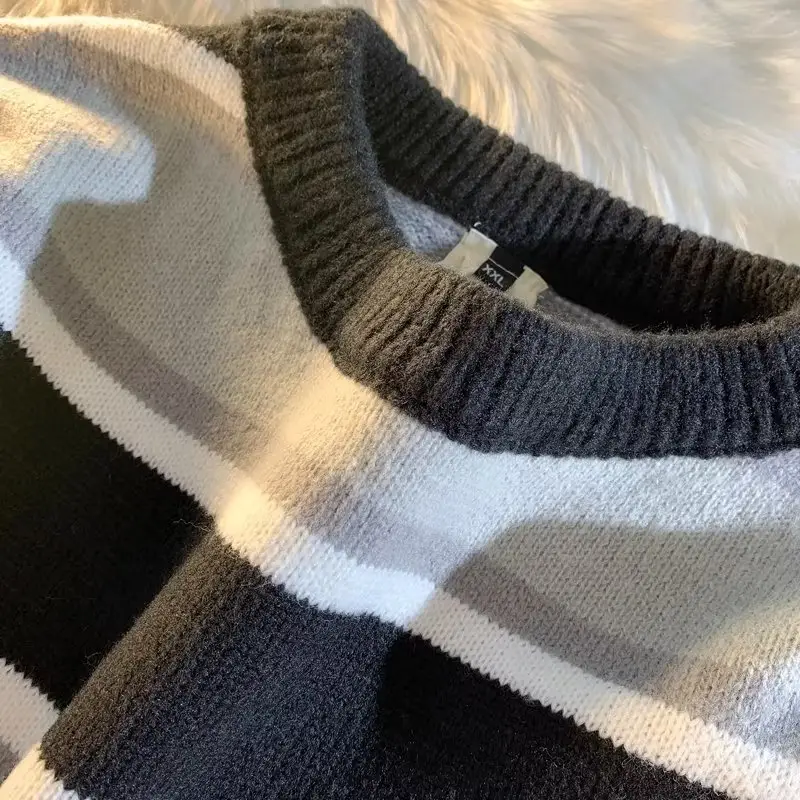 Men Striped Crewneck Sweater Autumn Winter Niche — feature 36