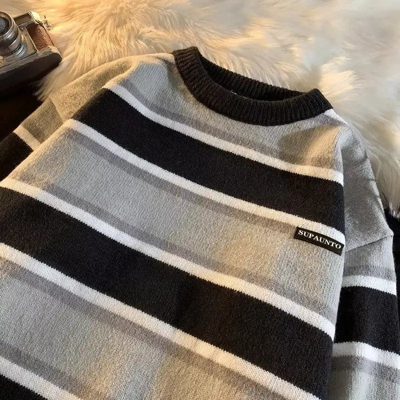 Men Striped Crewneck Sweater Autumn Winter Niche — feature 38