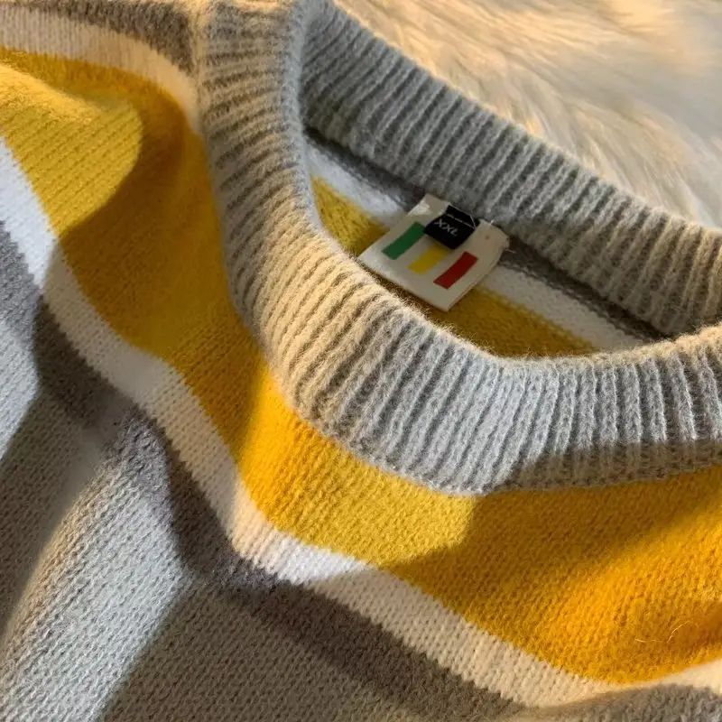 Men Striped Crewneck Sweater Autumn Winter Niche — feature 42