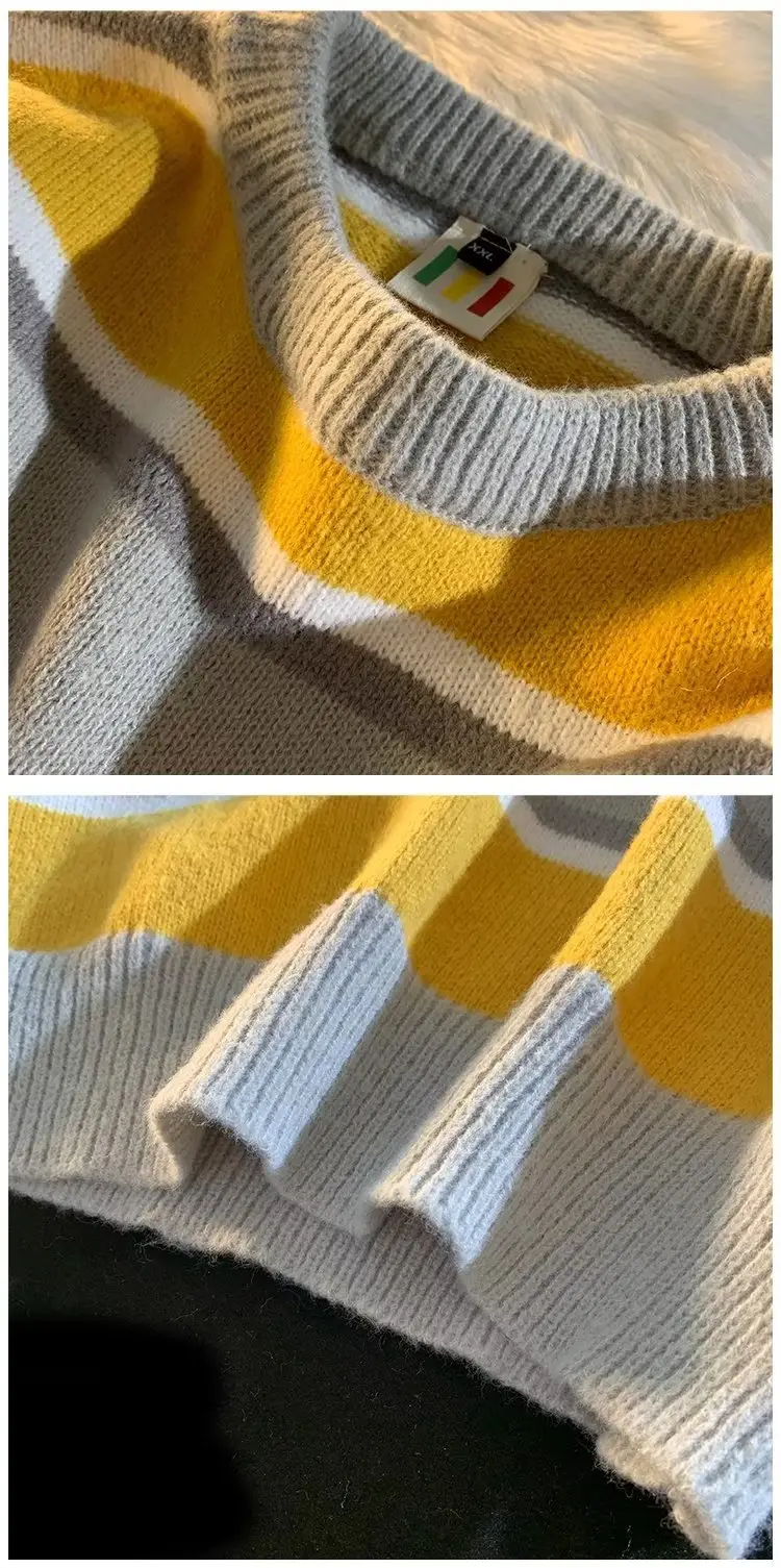 Men Striped Crewneck Sweater Autumn Winter Niche — feature 47