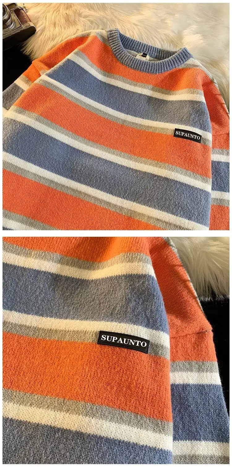 Men Striped Crewneck Sweater Autumn Winter Niche — feature 48